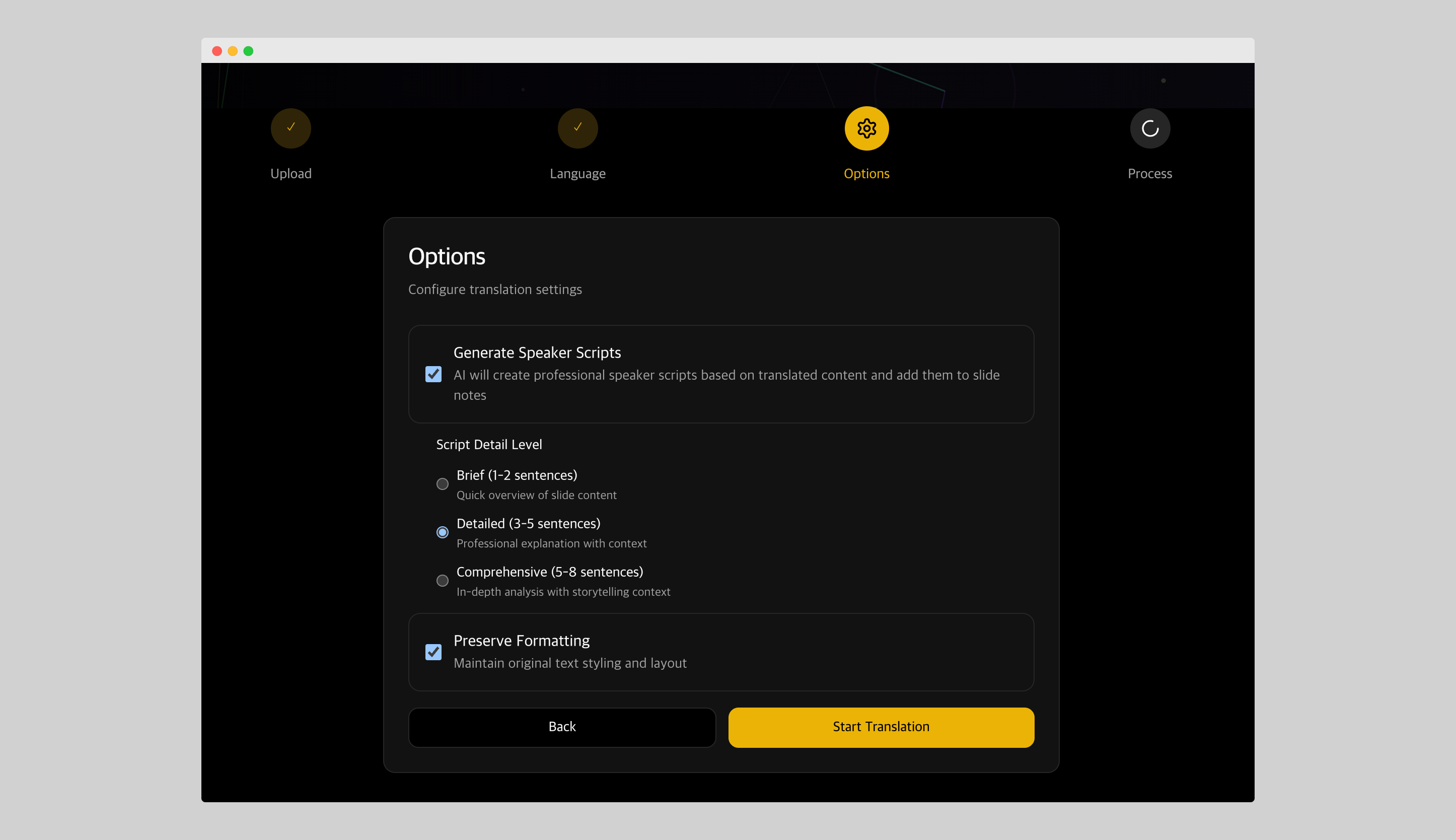 Speaker script generation options